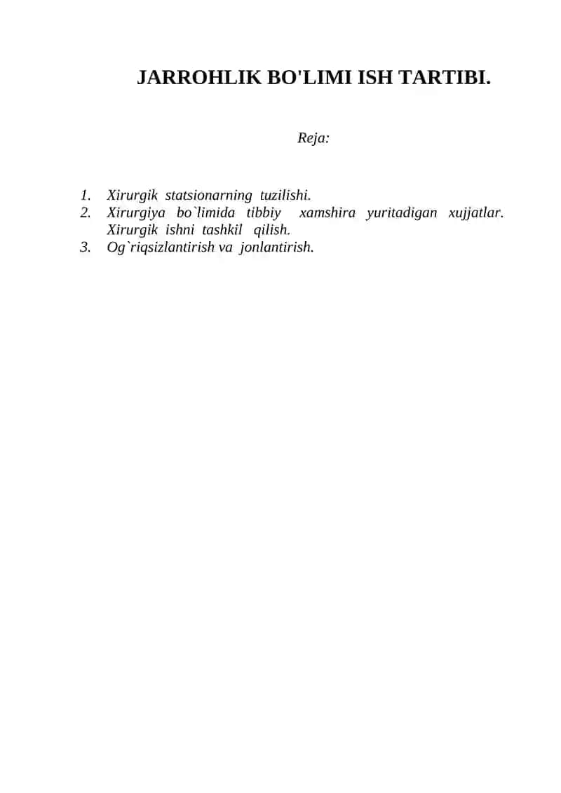 Xirurgik bo'limi ish tartibi