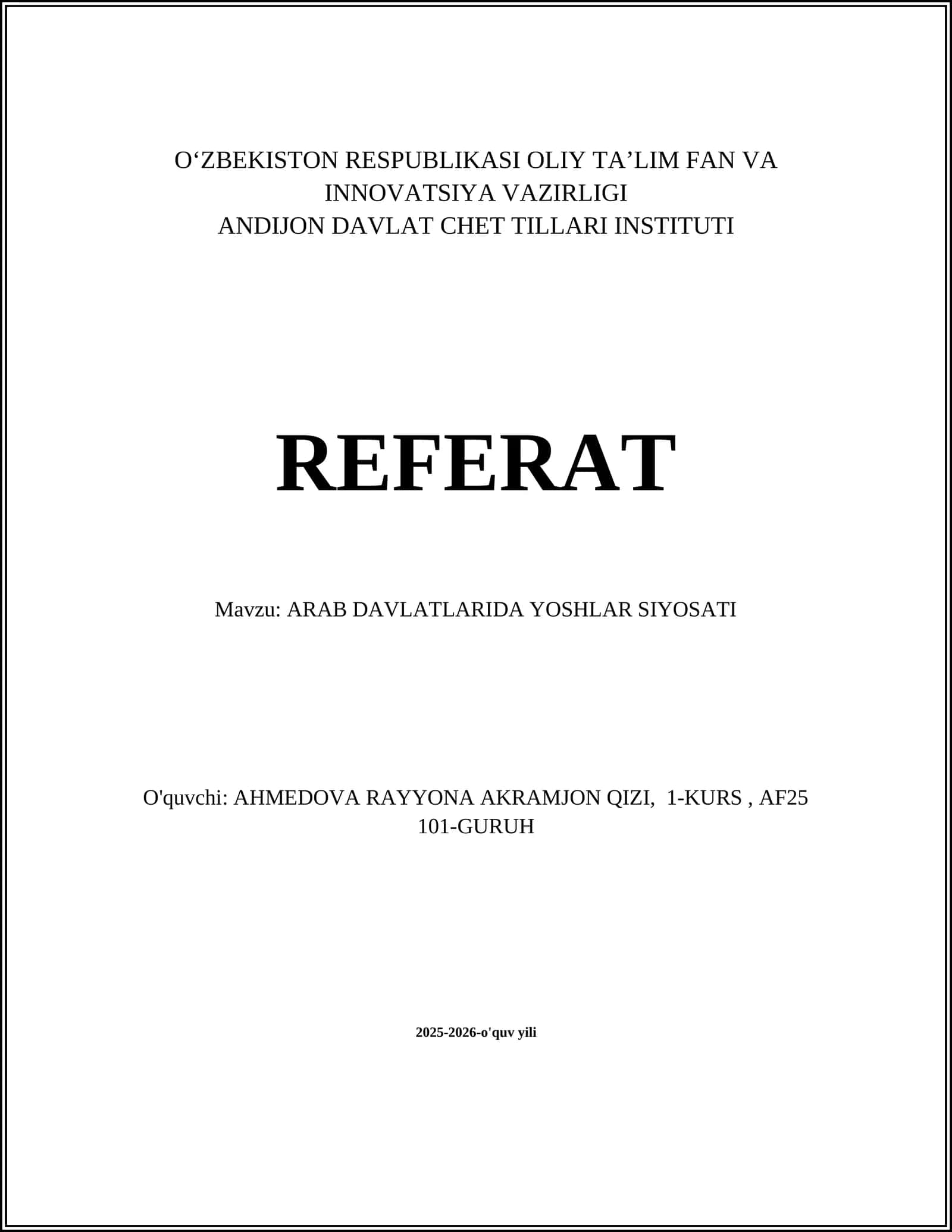 ARAB DAVLATLARIDA YOSHLAR SIYOSATI 1