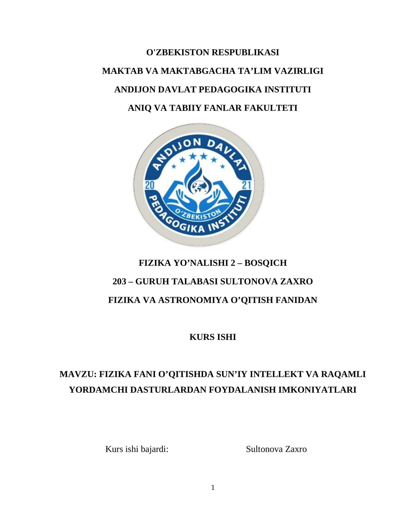 Fizika va anatomiya kurs ishi 1