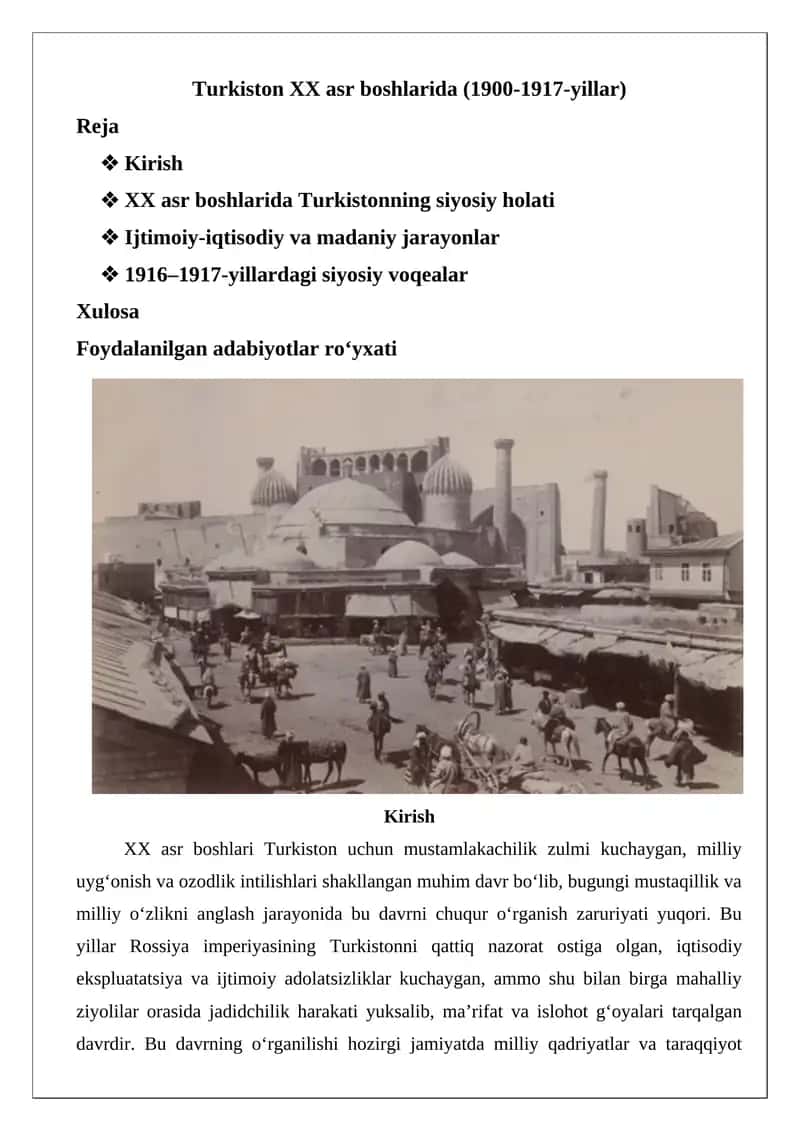 Turkiston XX asr boshlarida (1900-1917-yillar) 1
