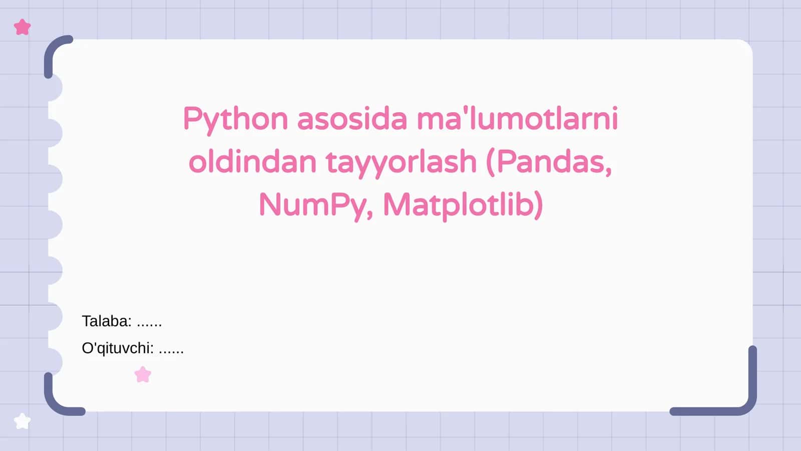 Ma'lumotlarni oldindan tayyorlash Python asosida (Pandas, NumPy, Matplotlib) 1