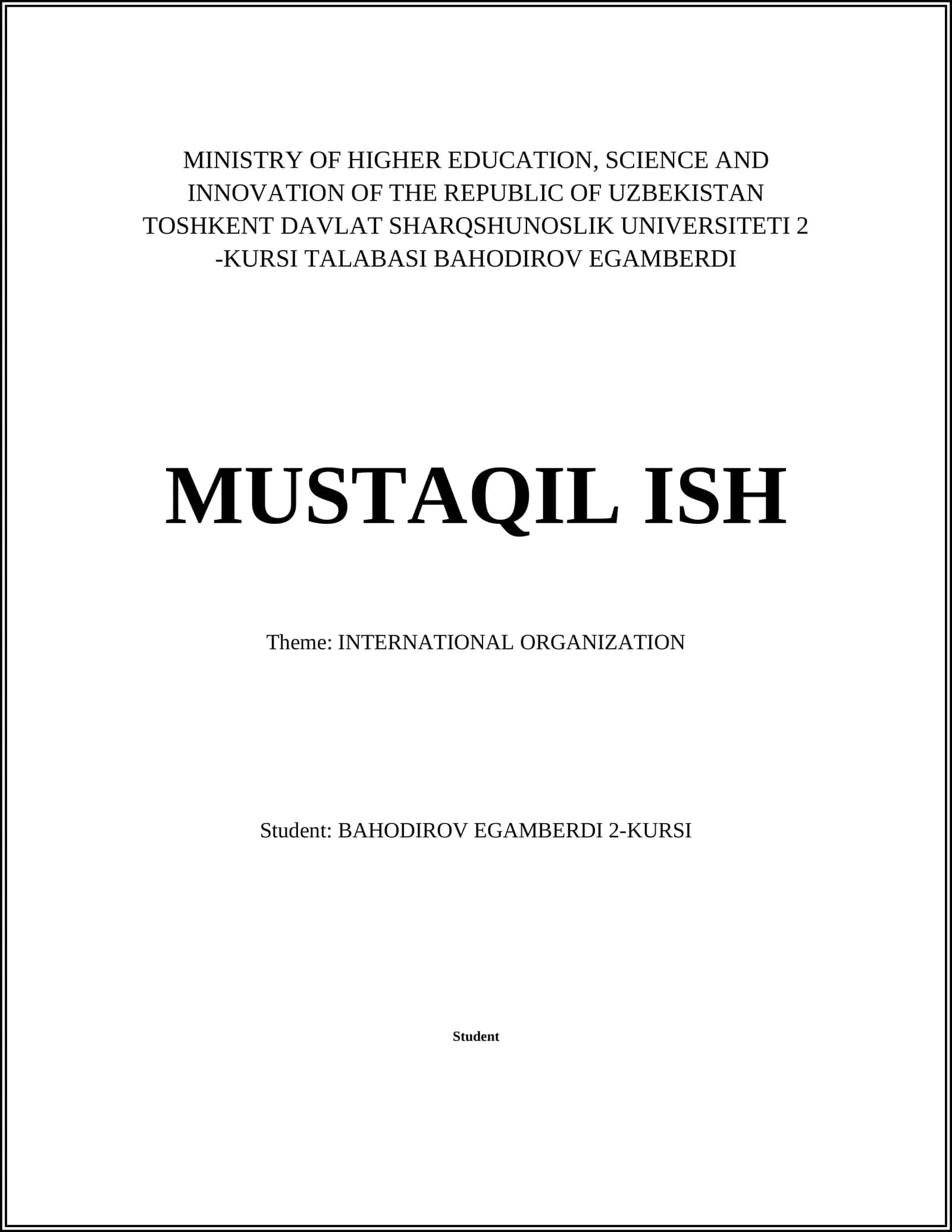 INTERNATIONAL ORGANIZATION 1