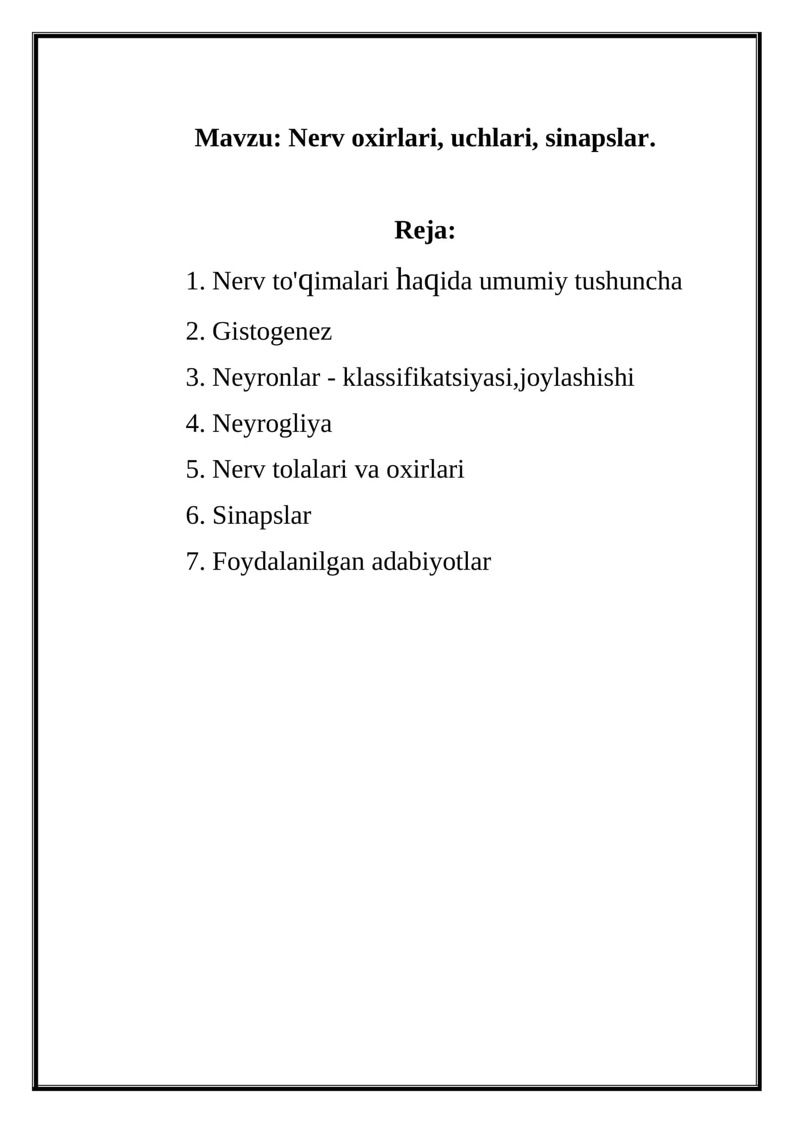 Nerv oxirlari, uchlari, sinapslar 1