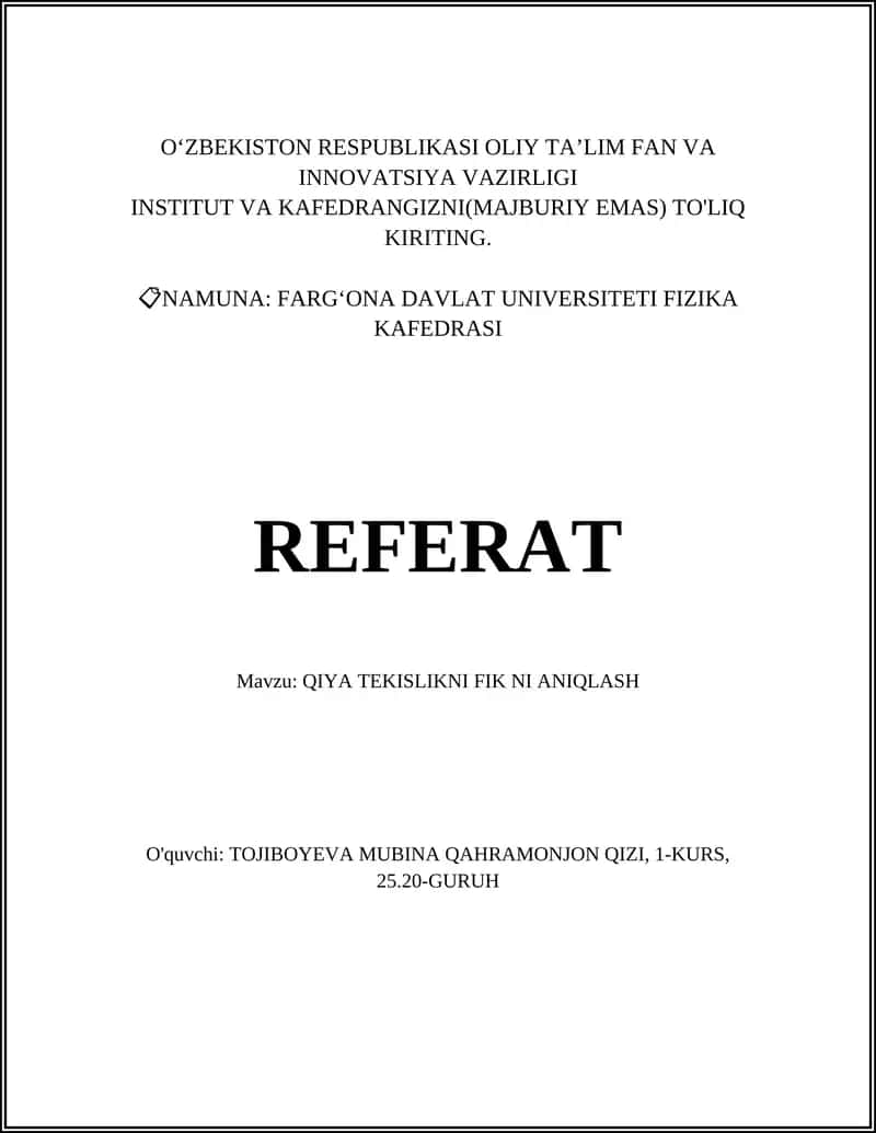 Qiya Tekislikni Aniqlash 1