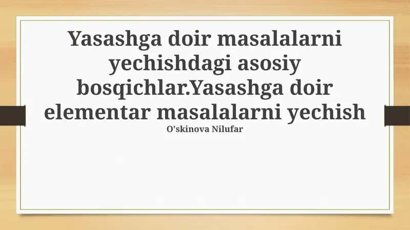 Elementar masalalar 1