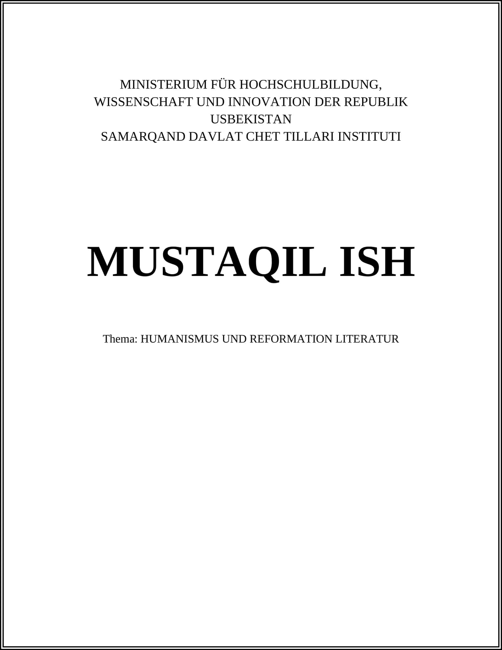 HUMANISMUS UND REFORMATION LITERATUR 1