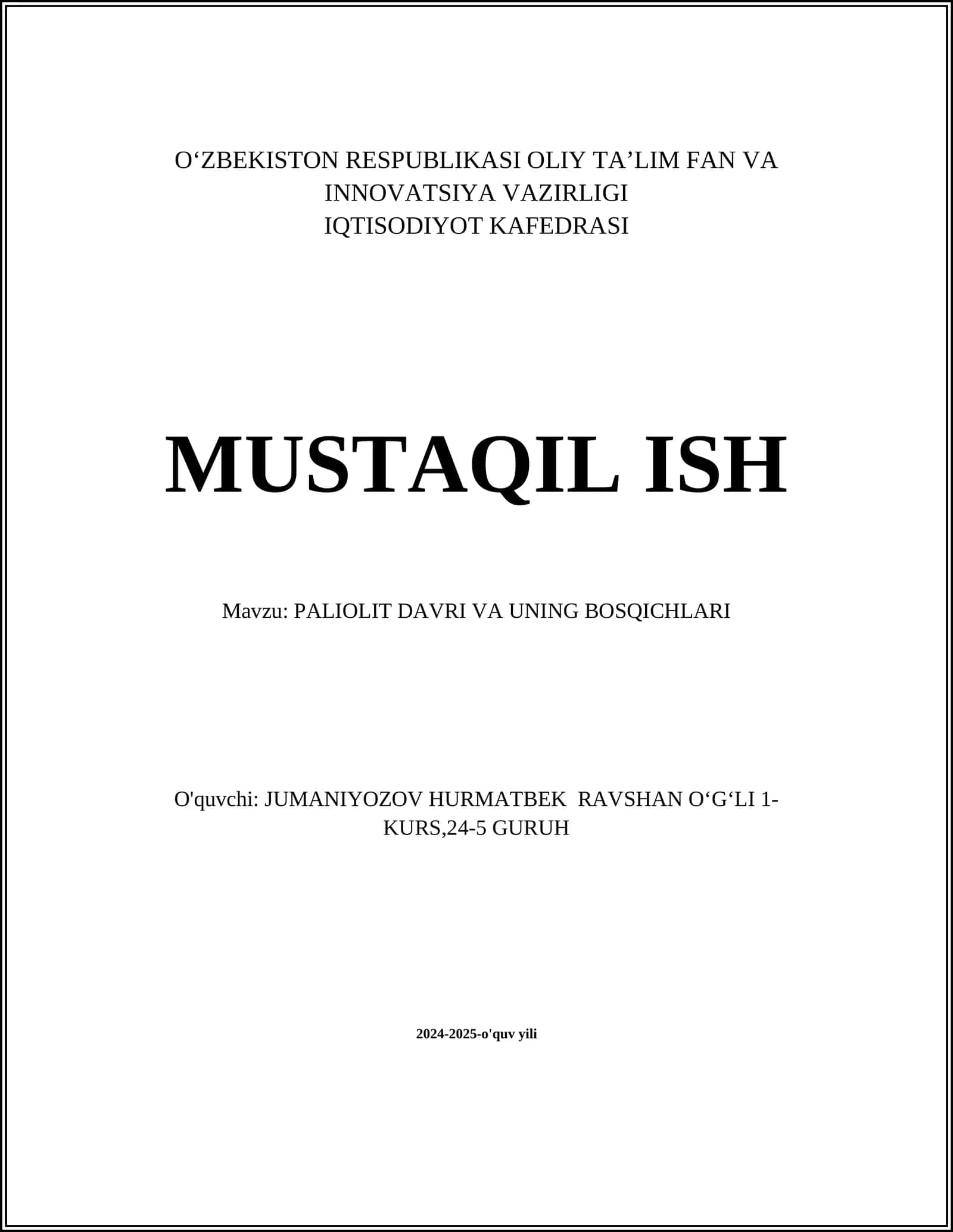 PALIOLIT DAVRI VA UNING BOSQICHLARI 1