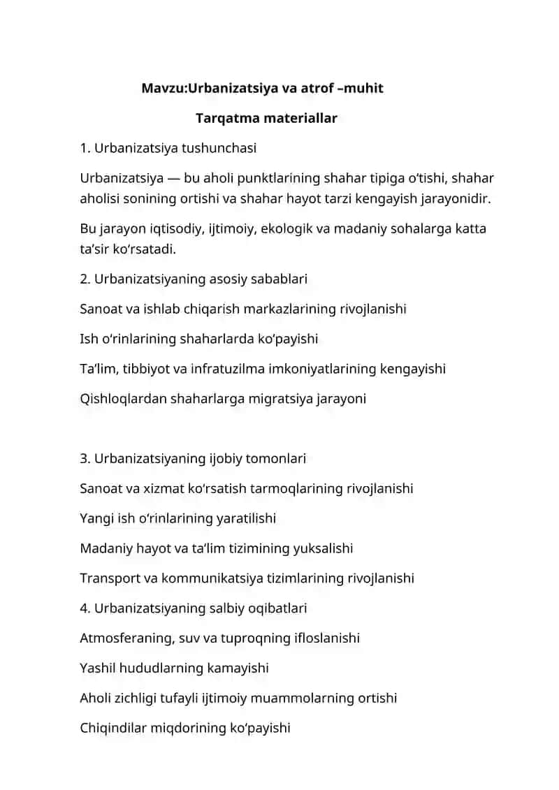 Urbanizatsiya va atrof –muhit