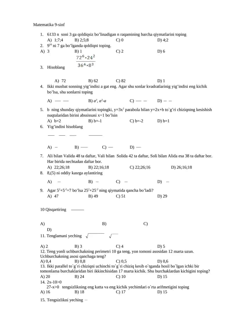 Matematika 9-sinf 1