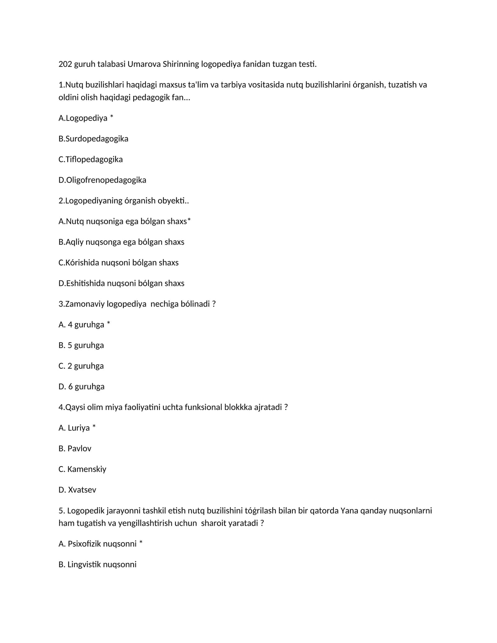 Logopediya fanidan tuzgan testi 1