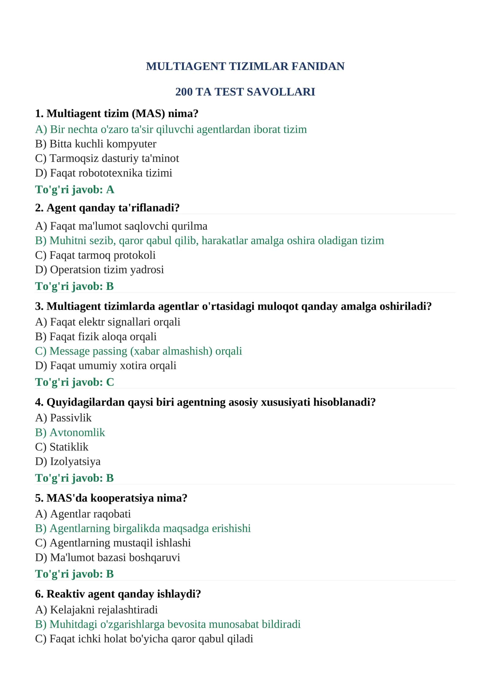 Multiagent Tizimlar Fanidan 1