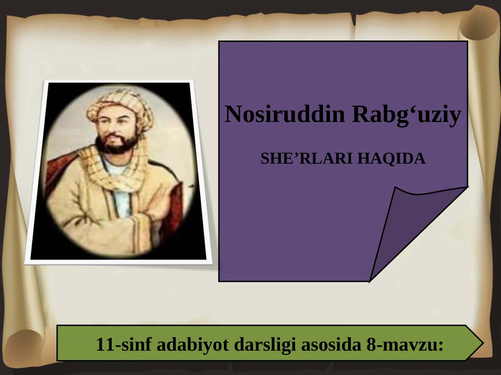 11-sinf Nosiruddin Rabg'uziy she'rlari haqida 1