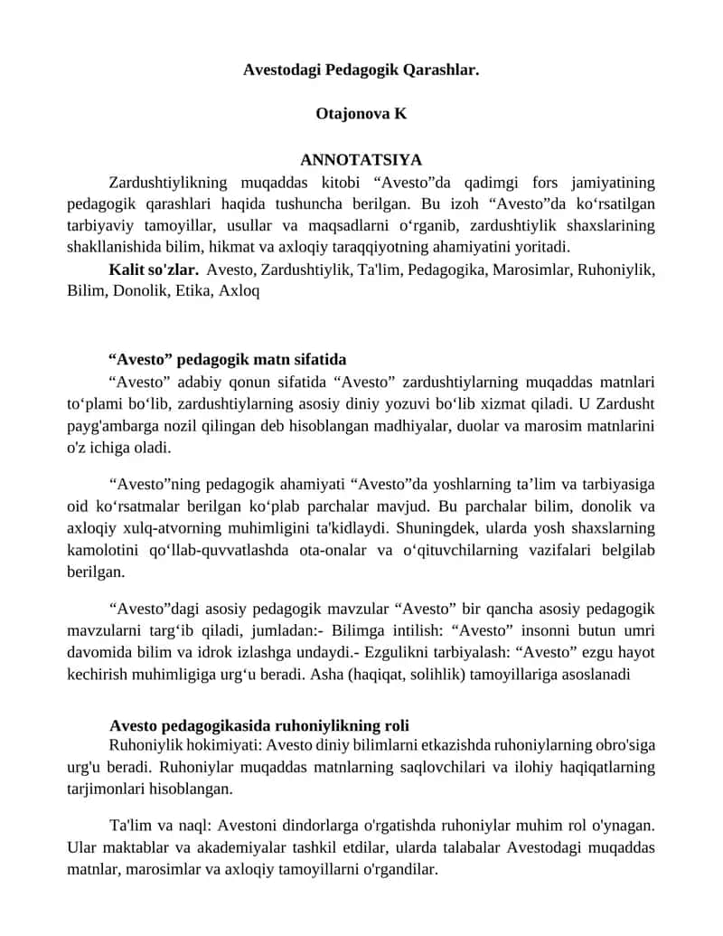 Avestodagi Pedagogik Qarashlar 1