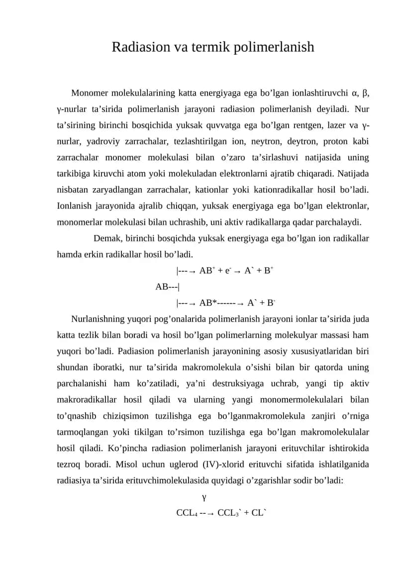 Radiasion va termik polimerlanish 1