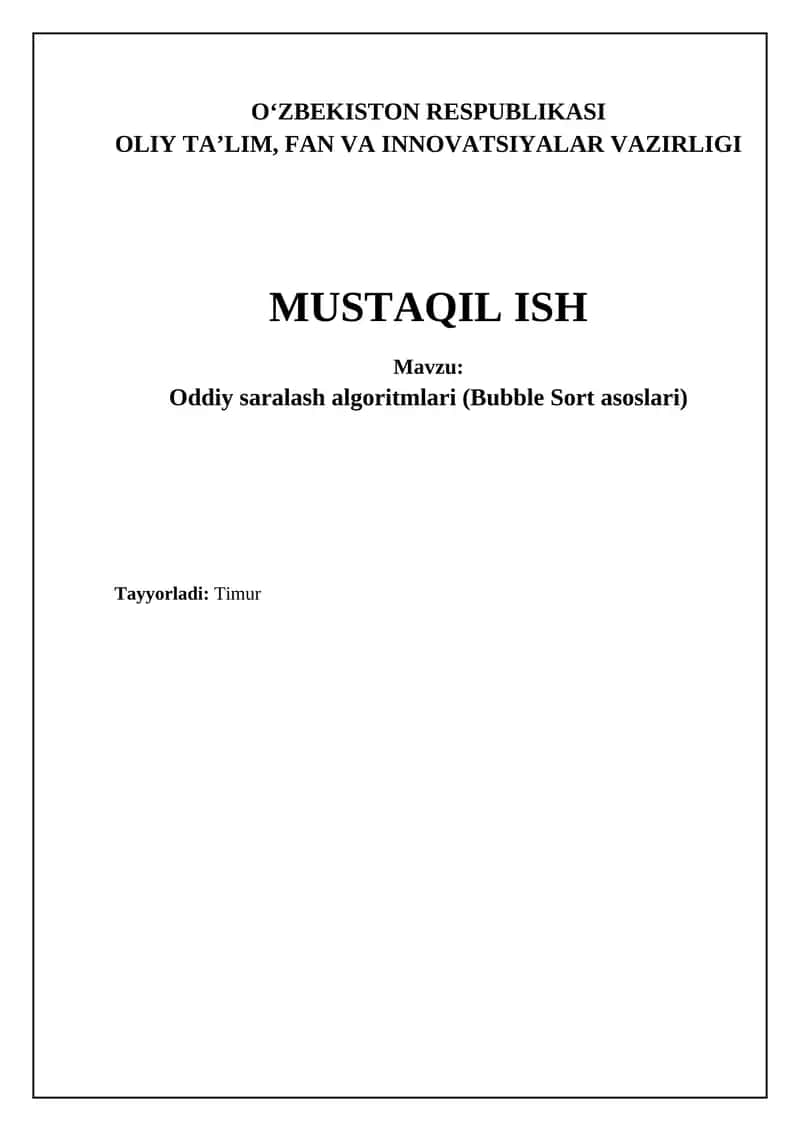 Oddiy saralash algoritmlari (Bubble Sort asoslari) 1