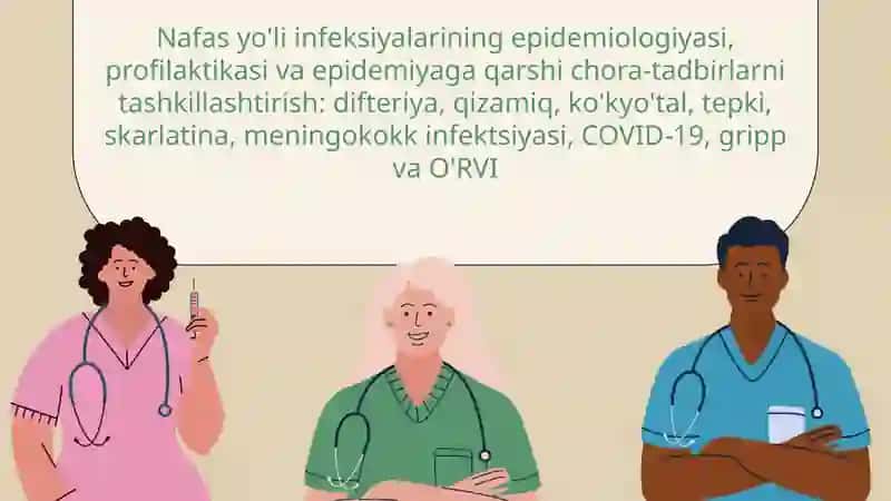 Nafas yo'li infeksiyalarining epidemiologiyasi, profilaktikasi va epidemiyaga qarshi chora-tadbirlarni tashkillashtirish: difteriya, qizamiq, ko'kyo'tal, tepki, skarlatina, meningokokk infektsiyasi, COVID-19, gripp va O'RVI 1