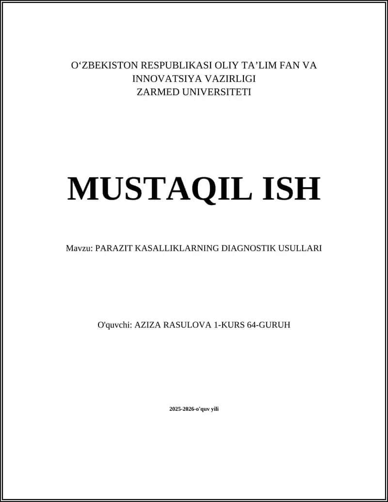 PARAZIT KASALLIKLARNING DIAGNOSTIK USULLARI 1