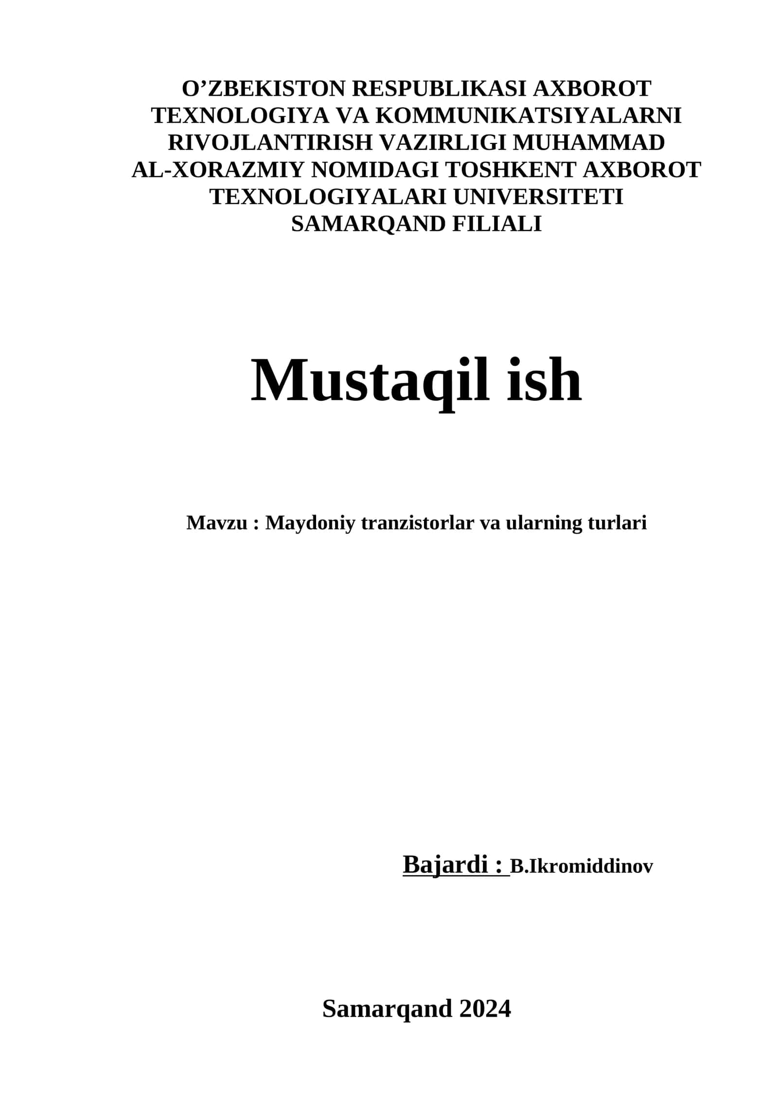 Maydoniy tranzistorlar va ularning turlari 1