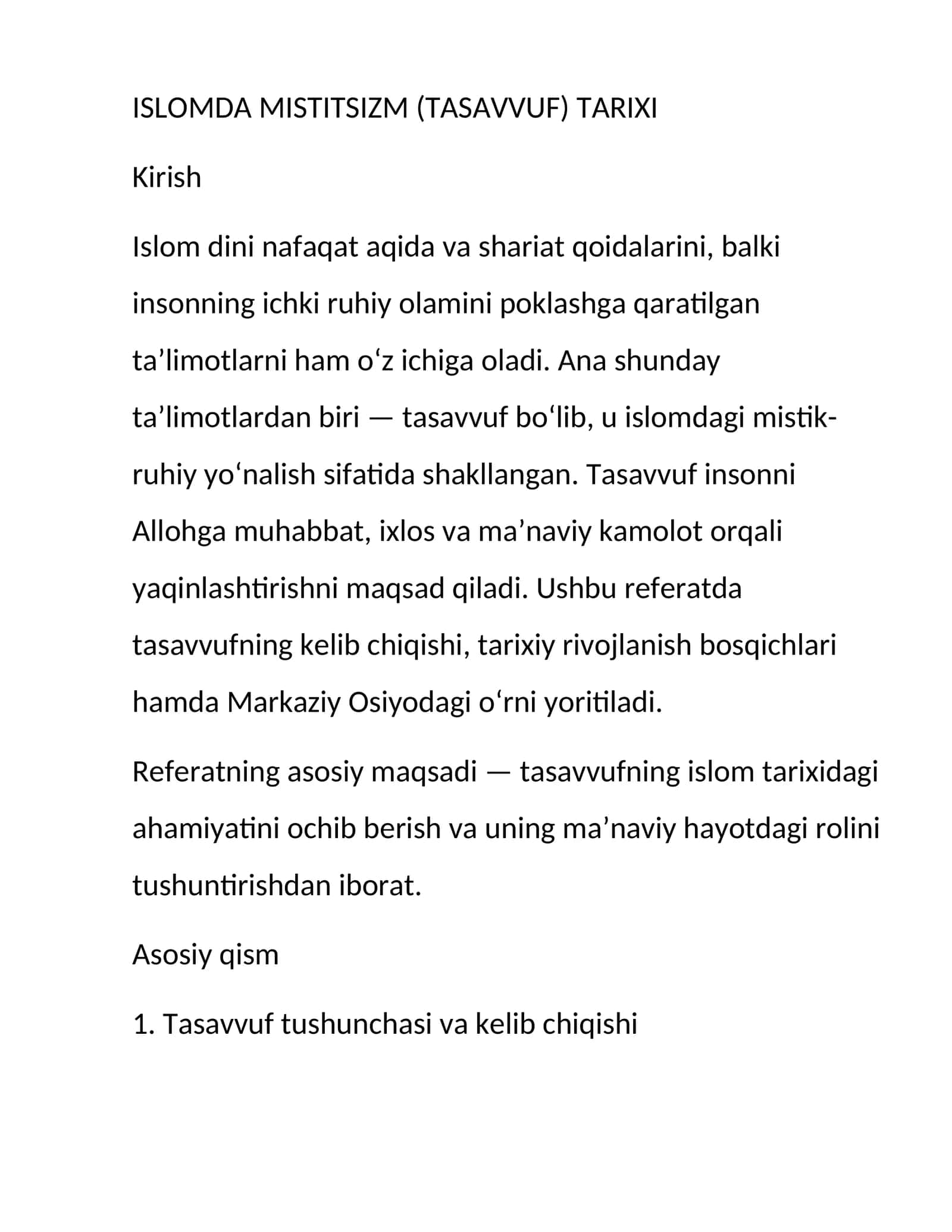 ISLOMDA MISTITSIZM (TASAVVUF) TARIXI 1