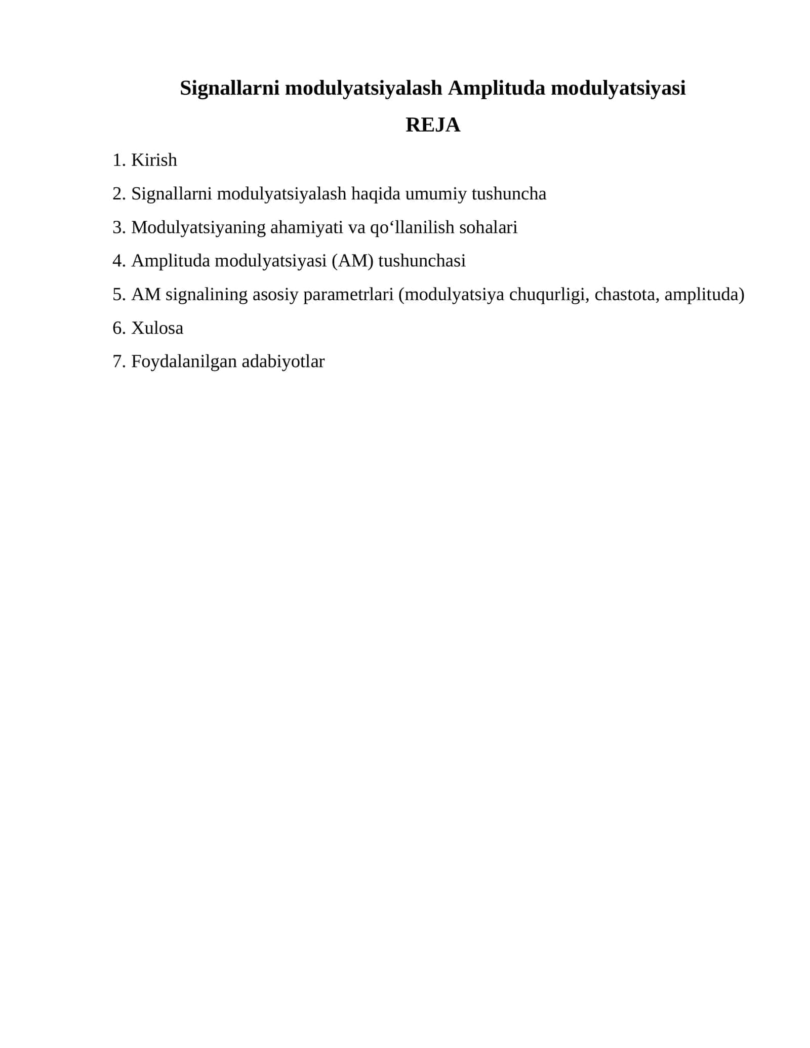Signallarni modulyatsiyalash Amplituda modulyatsiyasi 1