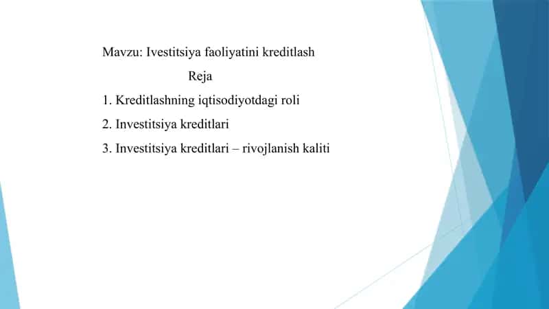 Ivestitsiya faoliyatini kreditlash 1