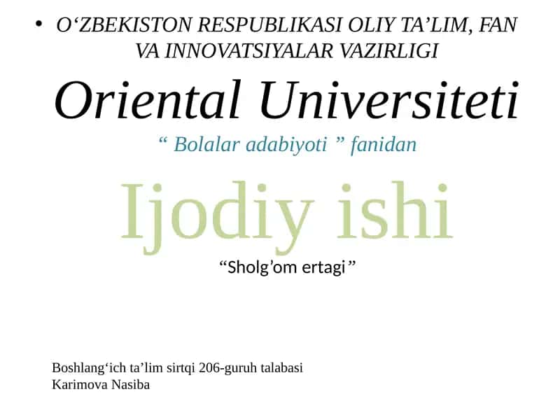 Sholg’om ertagi 1