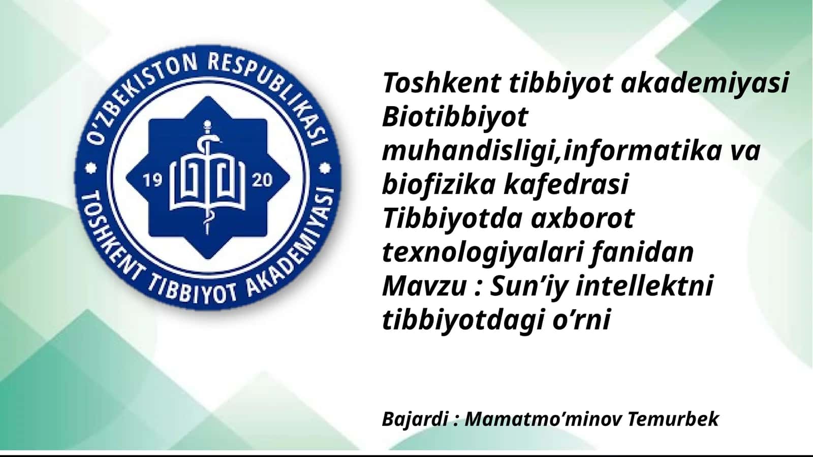 Sun’iy intellekt tibbiyotda 1