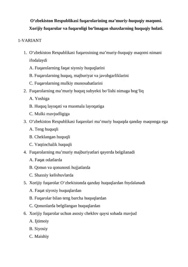 O‘zbekiston Respublikasi fuqarolarining ma’muriy-huquqiy maqomi