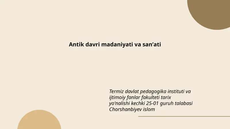 Antik davri madaniyati va sanʼati 1