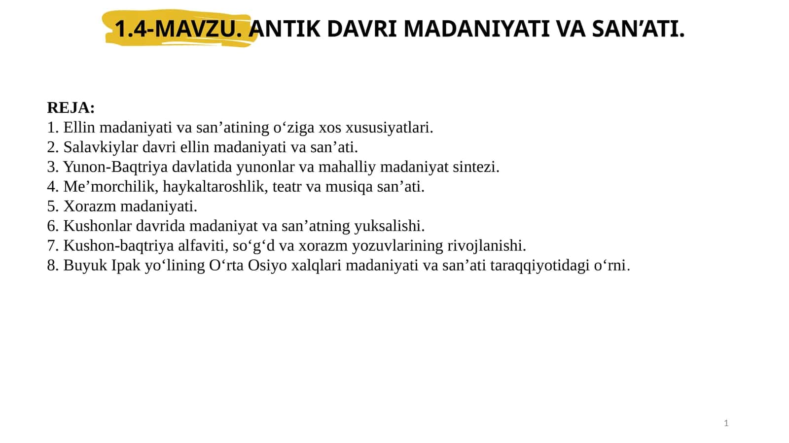 ANTIK DAVRI MADANIYATI VA SAN’ATI 1