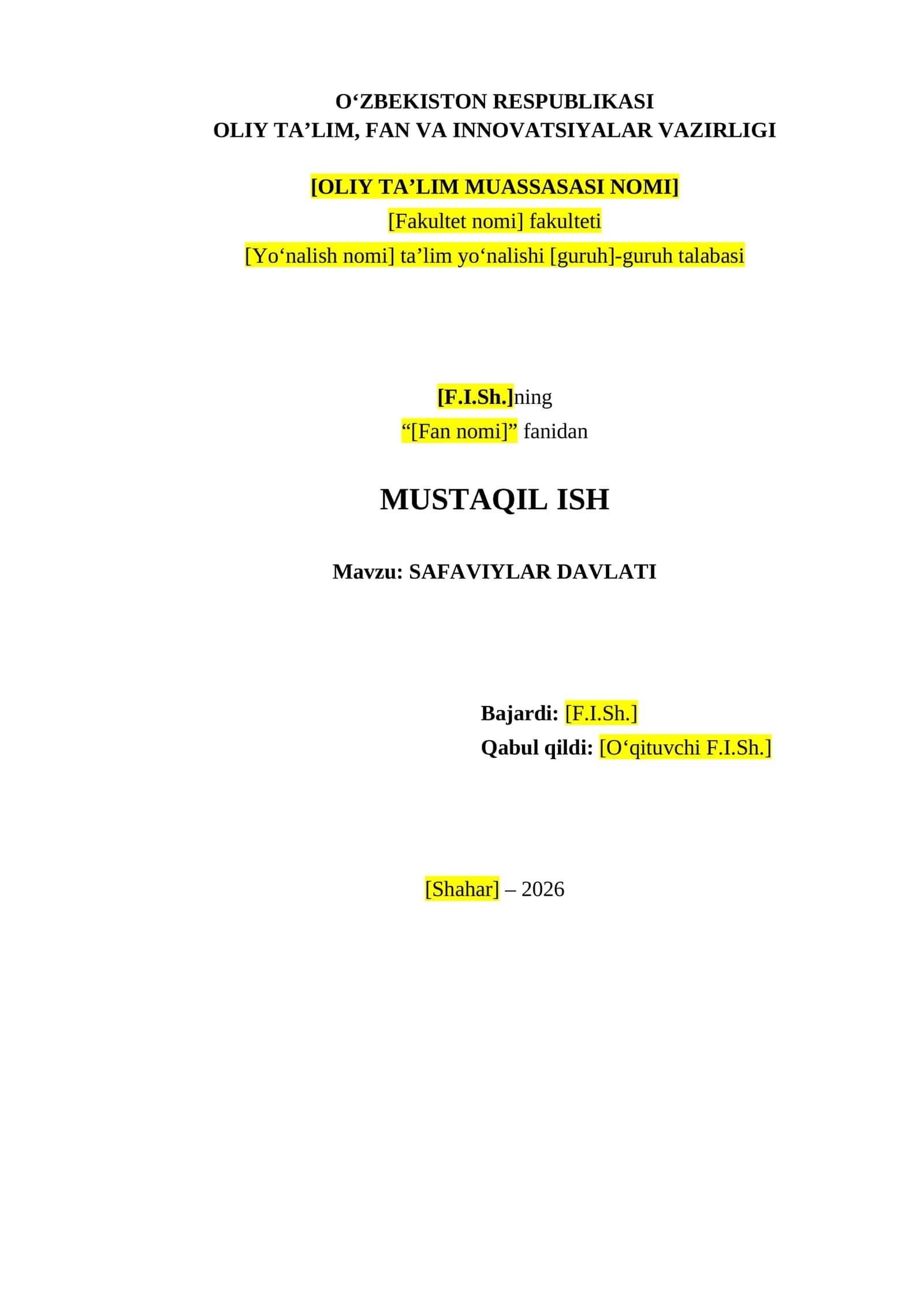 SAFAVIYLAR DAVLATI 1