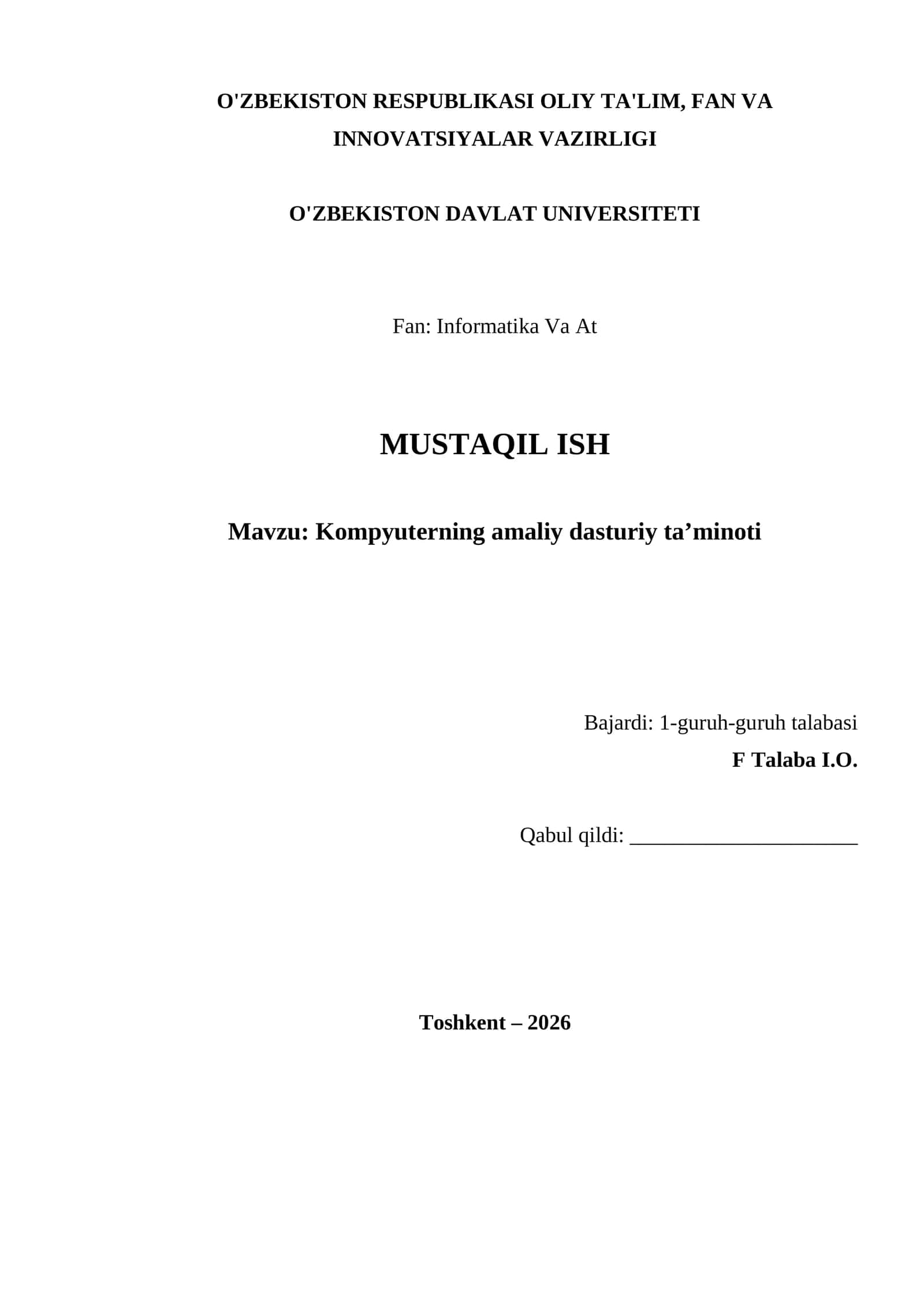 Kompyuterning amaliy dasturiy ta’minoti 1