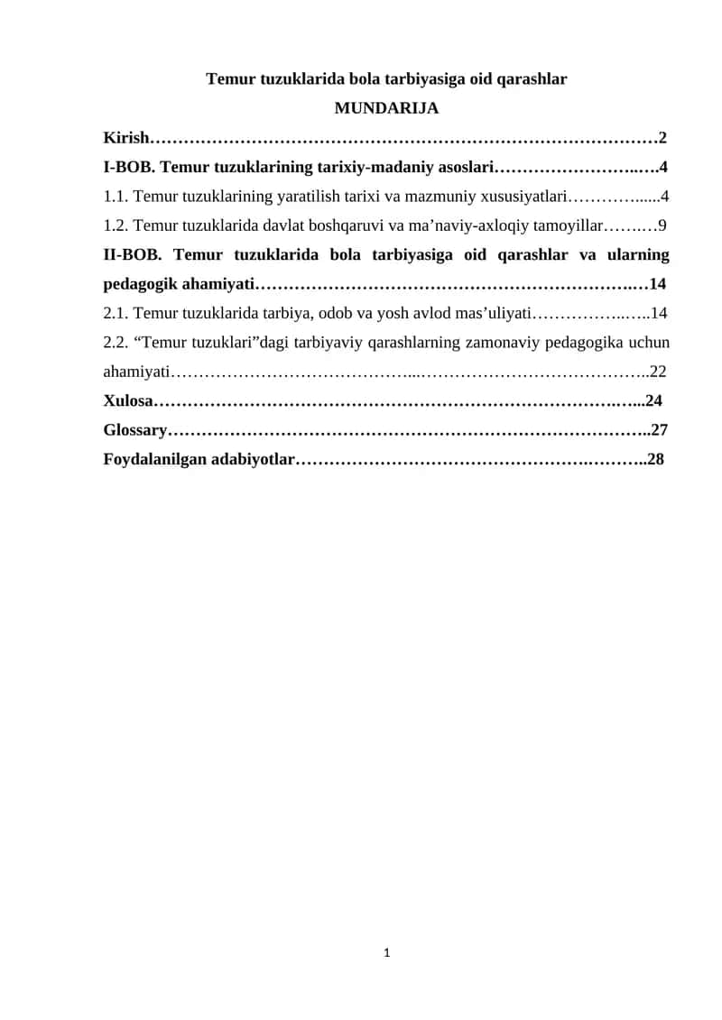 Temur tuzuklarida bola tarbiyasiga oid qarashlar 1