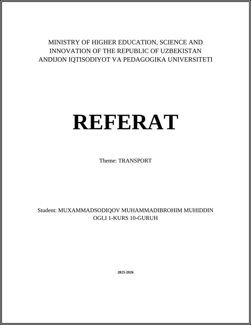 Referat Theme: TRANSPORT 1