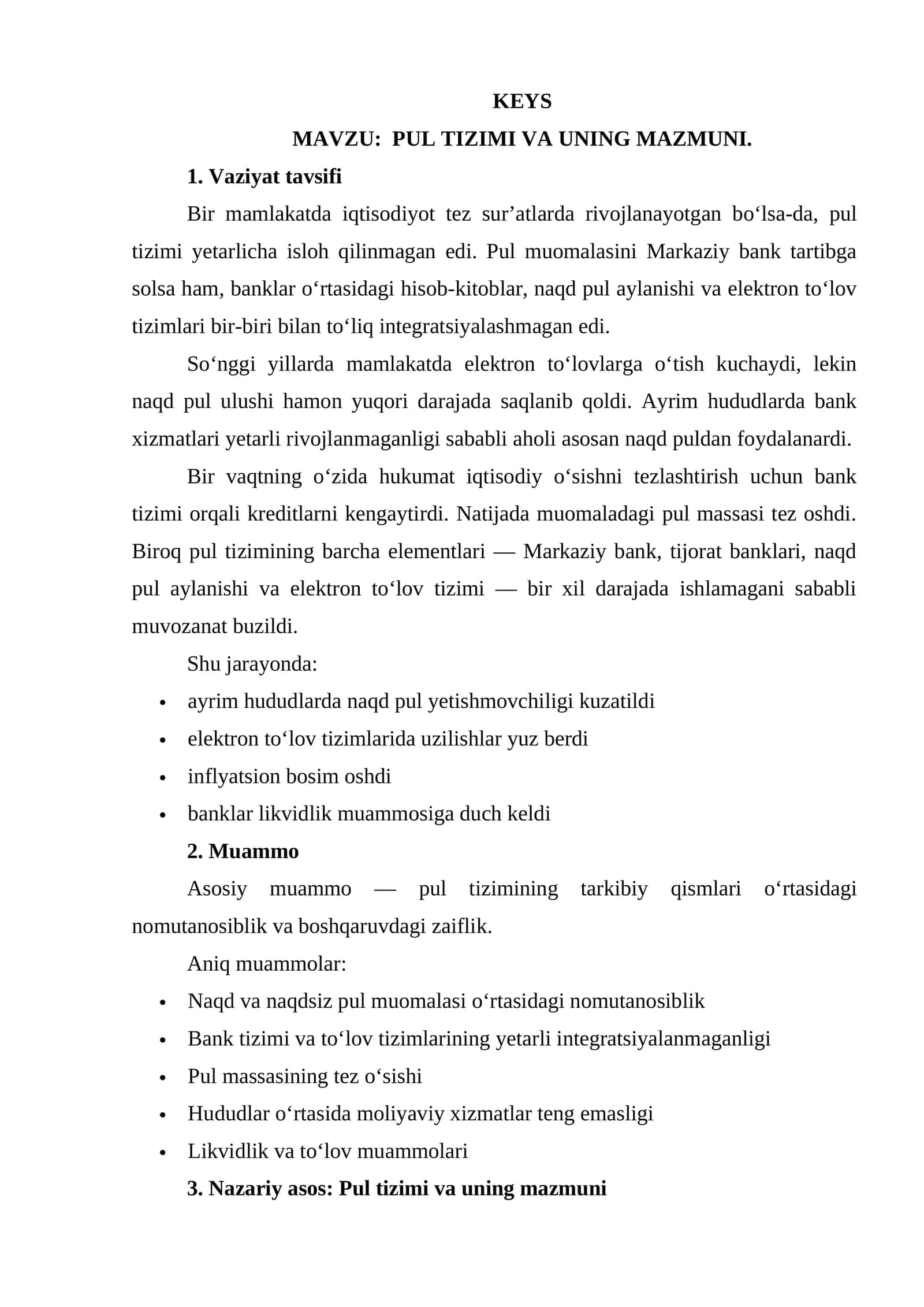 PUL TIZIMI VA UNING MAZMUNI. 1