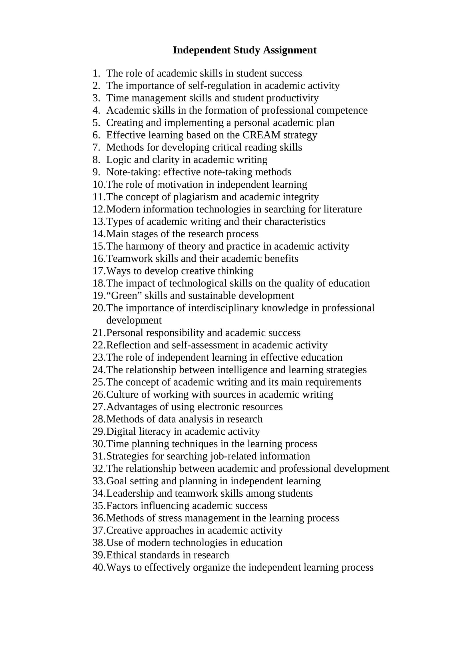 Independent Study Assignment 1