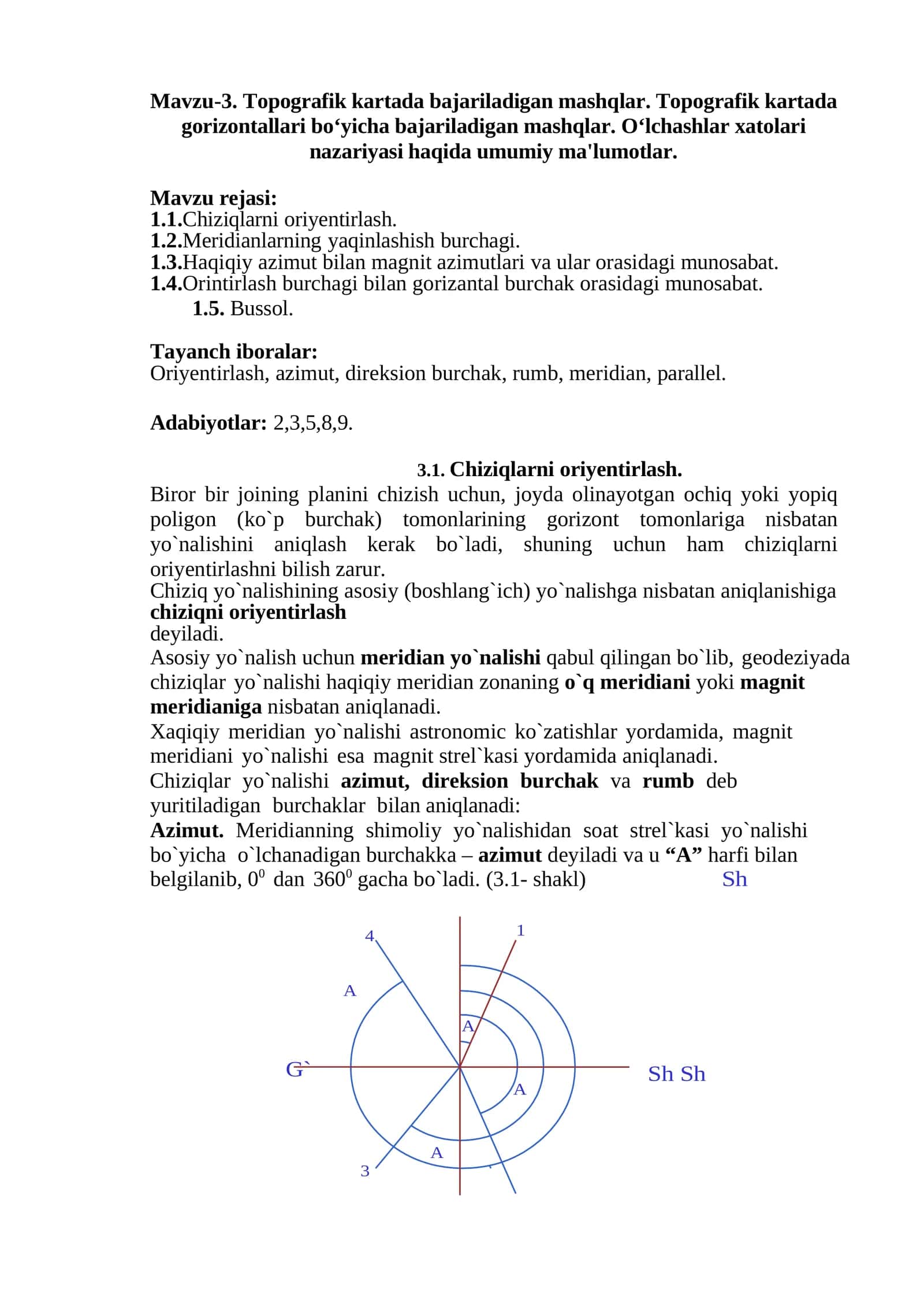 Topografik kartada bajariladigan mashqlar. Topografik kartada gorizontallari boʻyicha bajariladigan mashqlar. 1