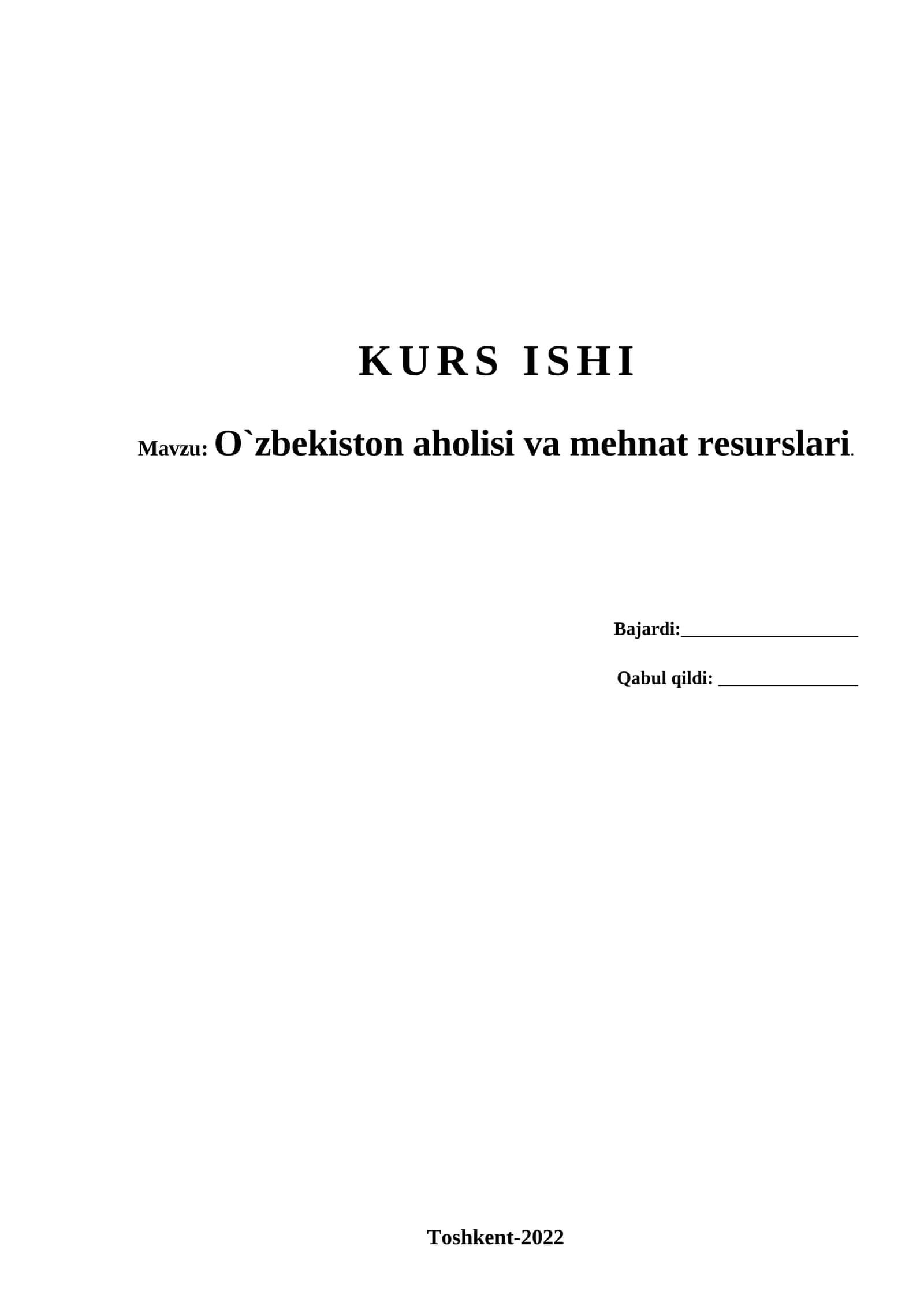 O`zbekiston aholisi va mehnat resurslari. 1