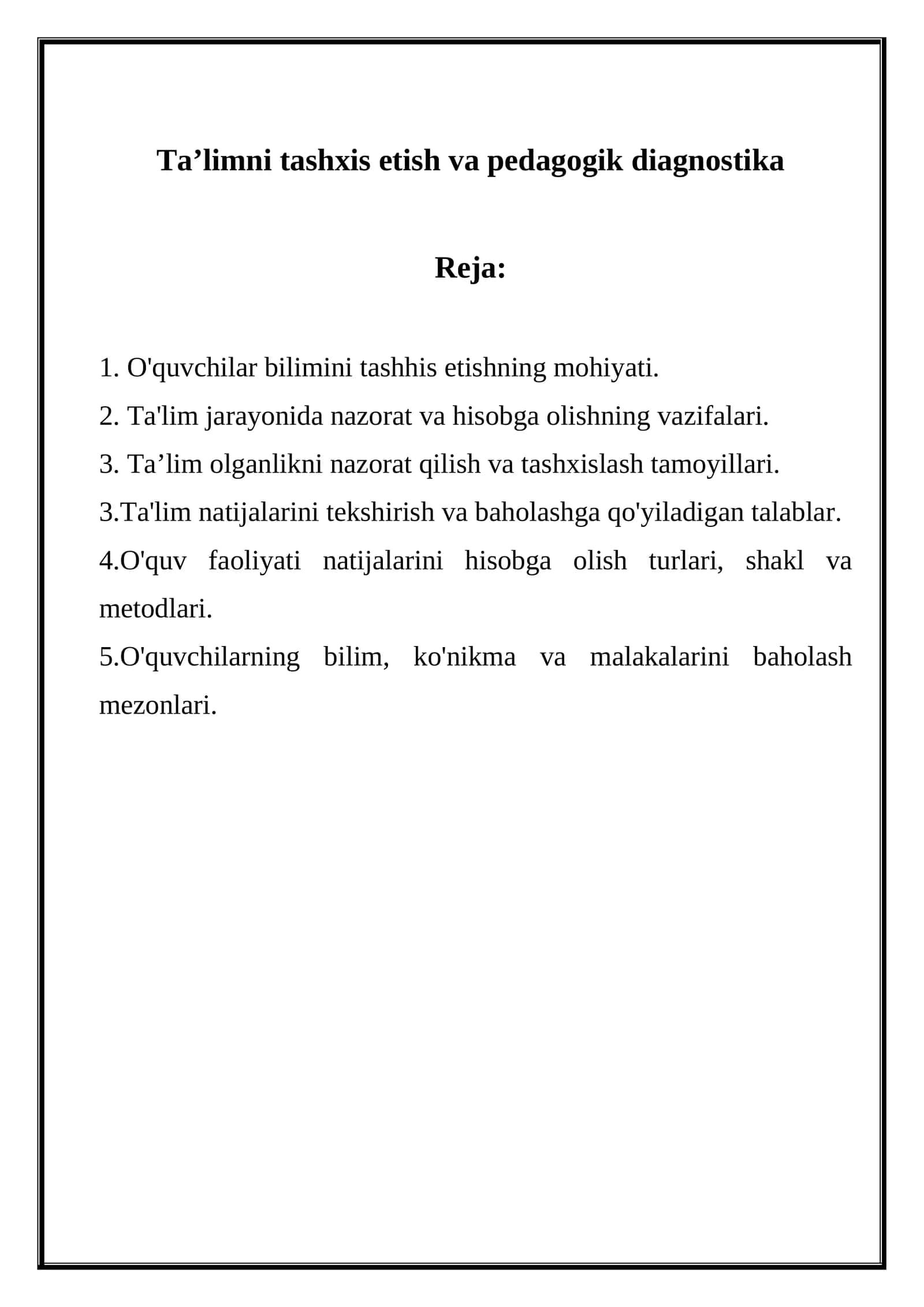 Ta’limni tashxis etish va pedagogik diagnostika 1