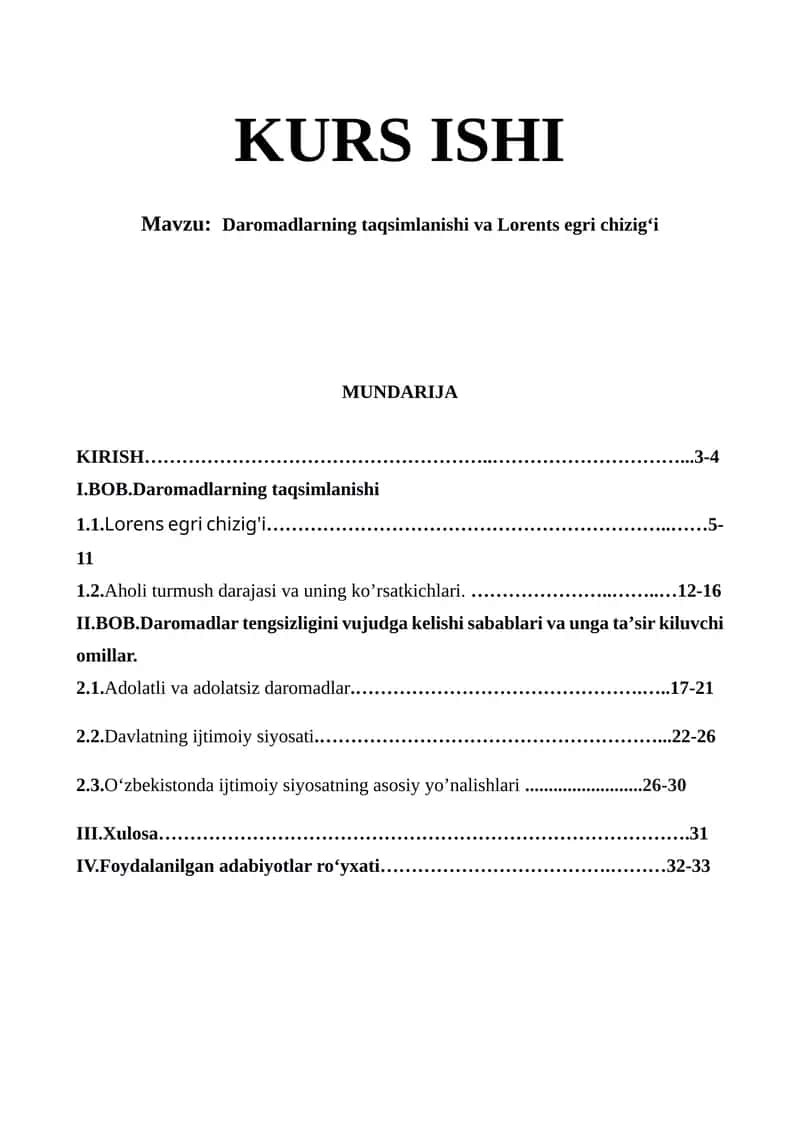 Daromadlarning taqsimlanishi va Lorents egri chizigʻi 1
