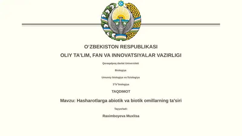 Hasharotlarga abiotik va biotik omillarning ta'siri 1