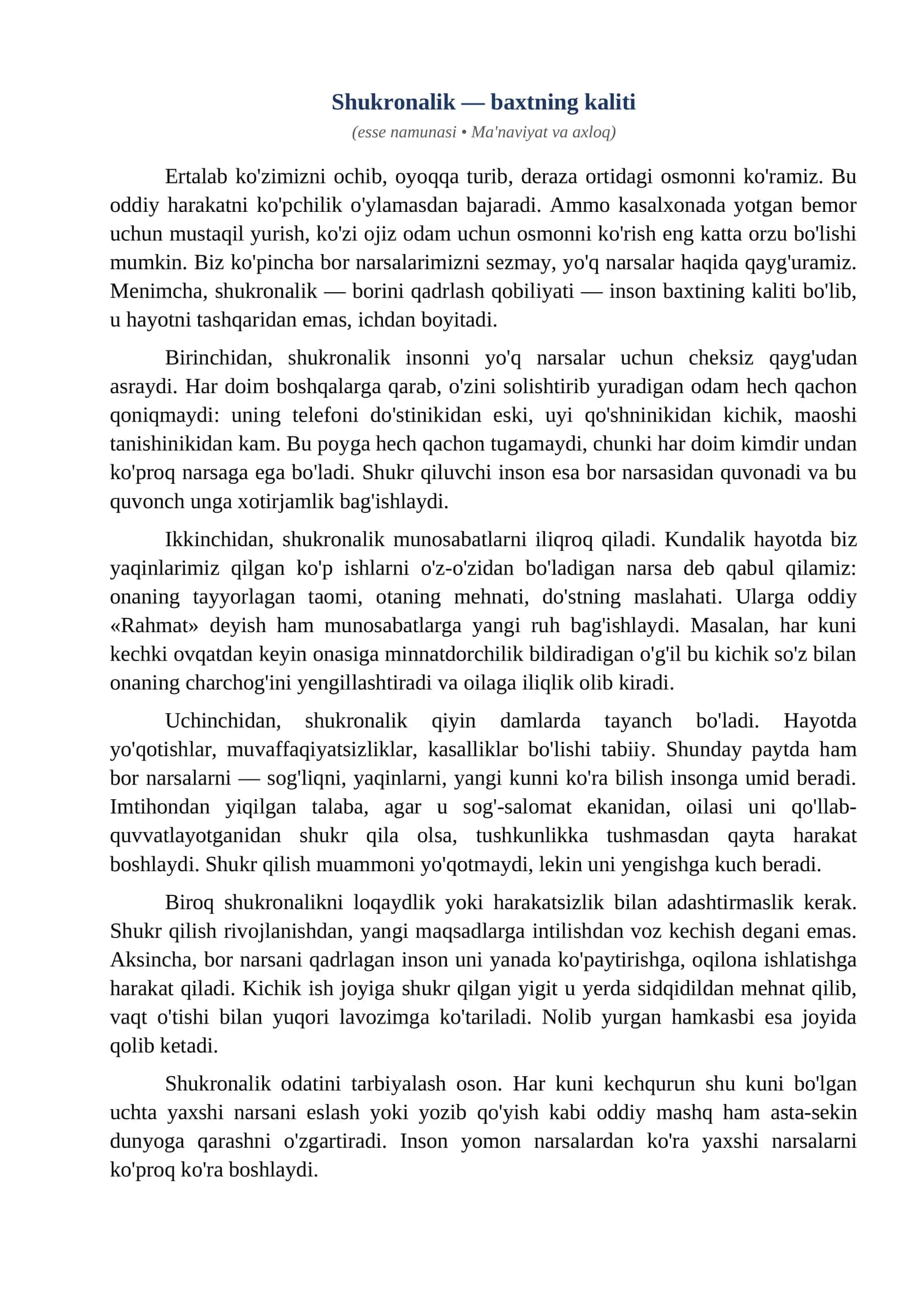Esse Shukronalik baxtning kaliti 1