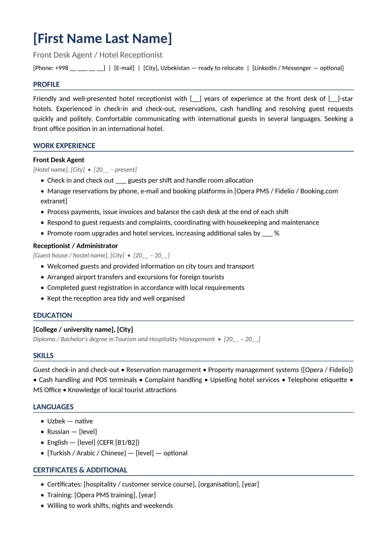 CV 09 English Hotel receptionist 1