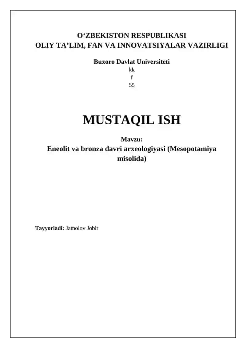 Mezolit va Bronza Davri Arxeologiyasi (Mesopotamiya Misolida)