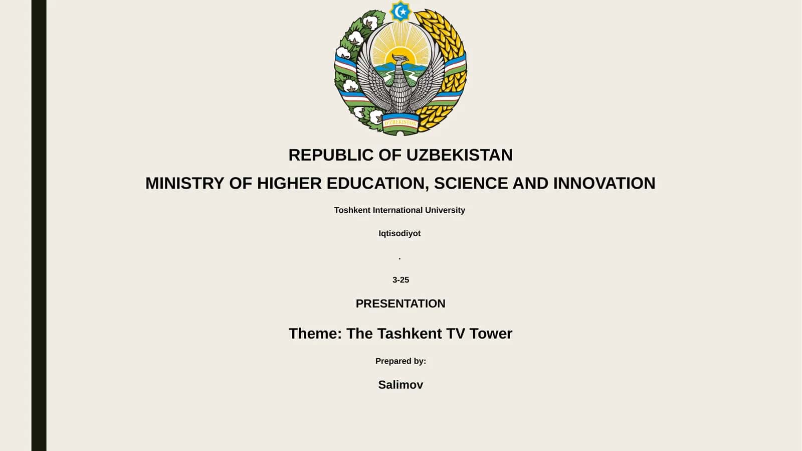 Mavzu: Toshkent Tele Bashqarma Kuzati 1