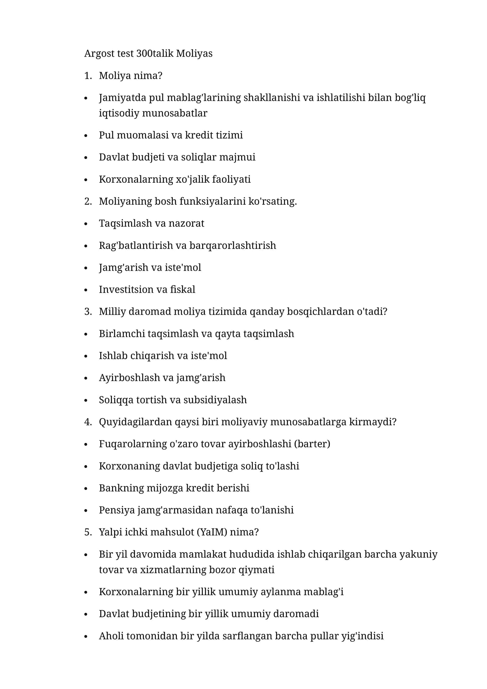 Argost test 300talik Moliya 1