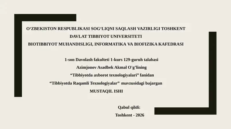 Tibbiyotda Raqamli Texnologiyalar. 1