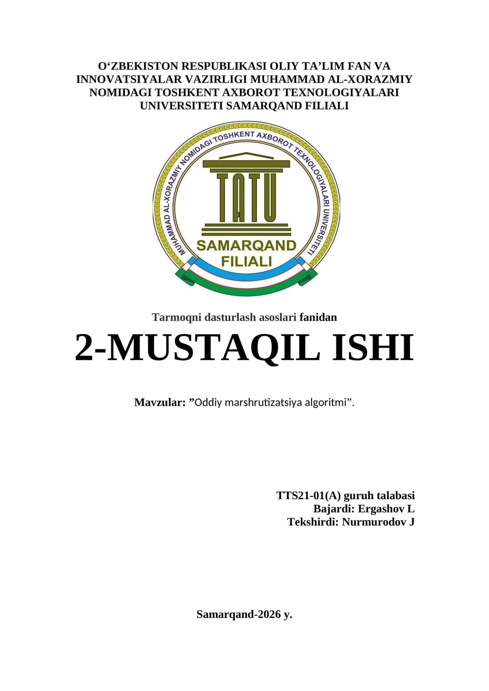 Oddiy Marshrutizatsiya Algoritmi 1