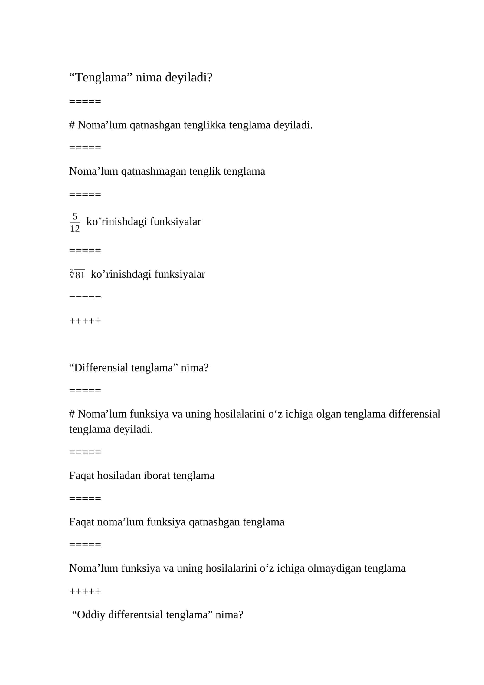 Tenglama 1