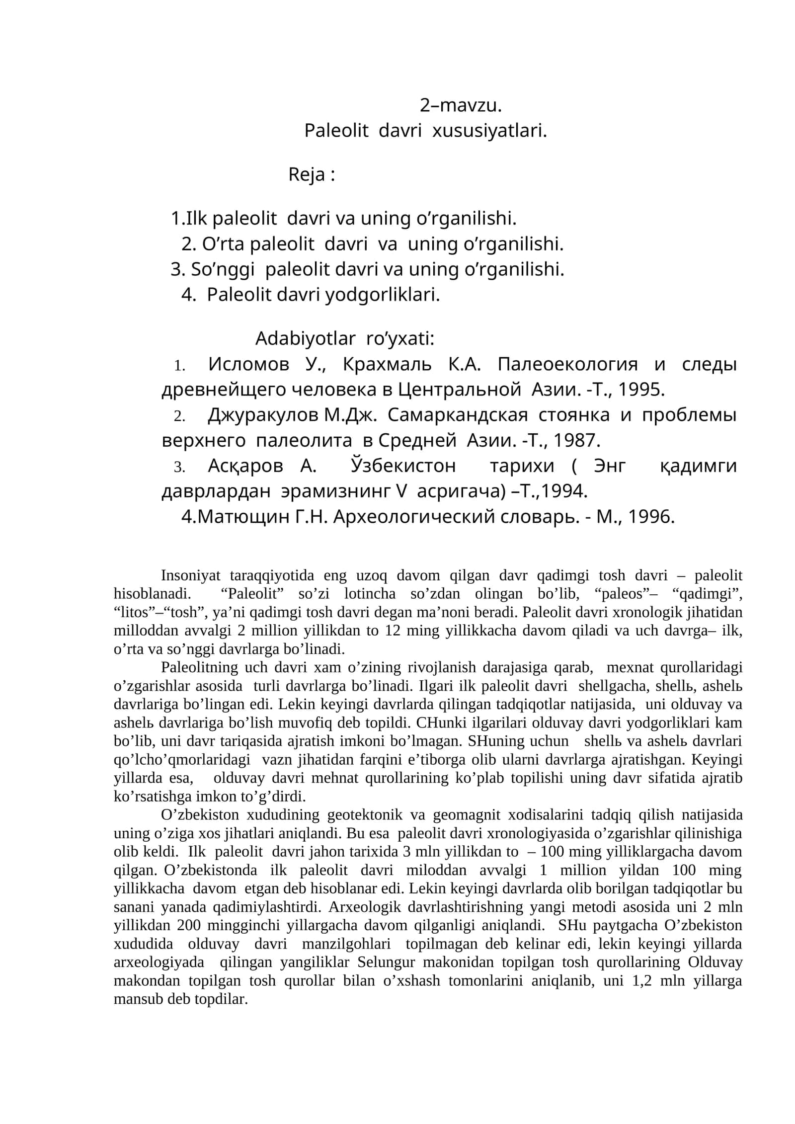 Paleolit davri xususiyatlari 1